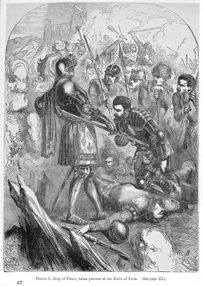 Franz I. (1495-1547) Gefangen genommen in der Schlacht von Pavia im Jahr 1525 von Charles Bourbon (1490-1527), Buchillustration von English School